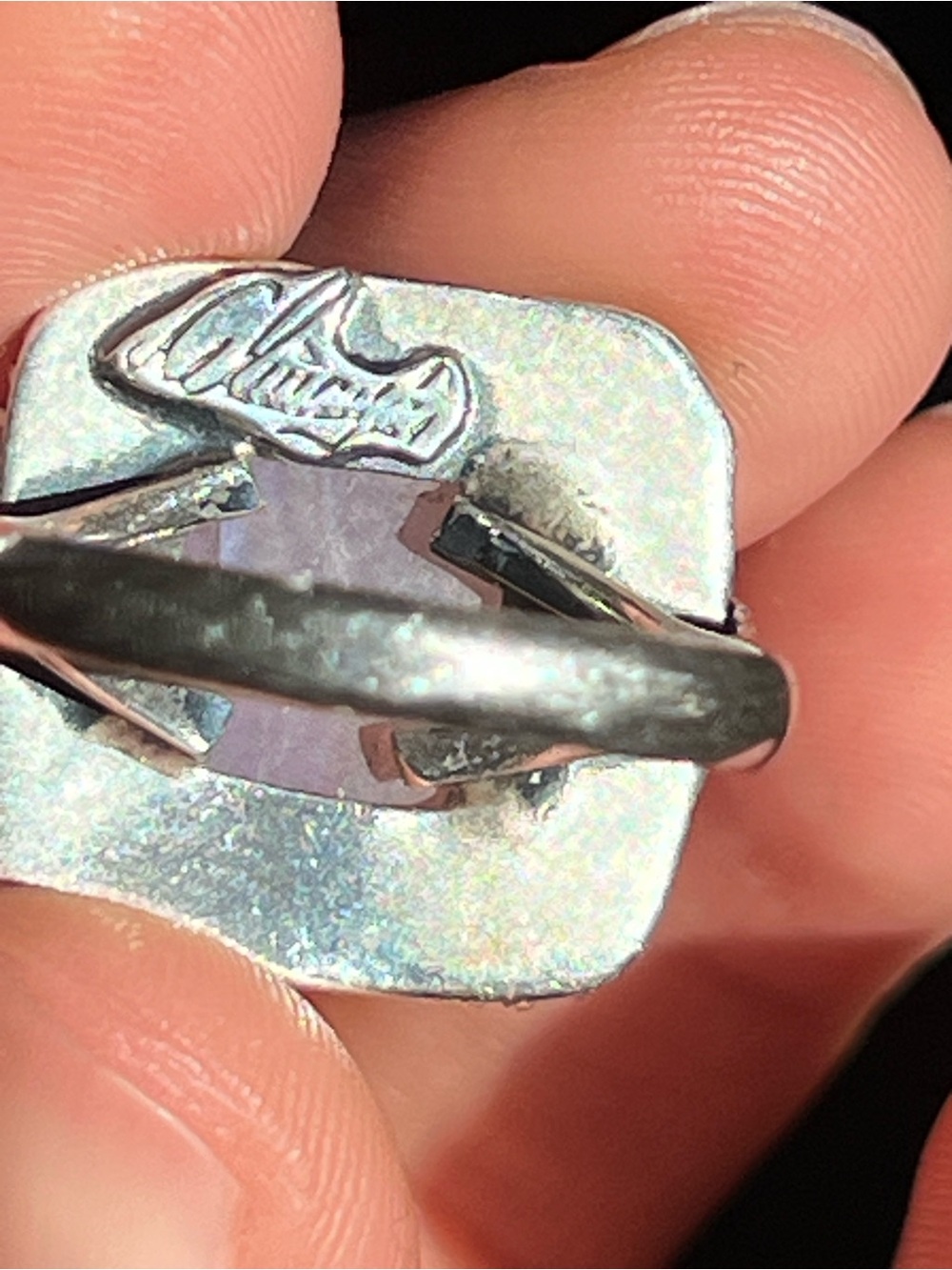 Moonstone Square Sterling Ring - Blue Flash - Picture 6 of 7